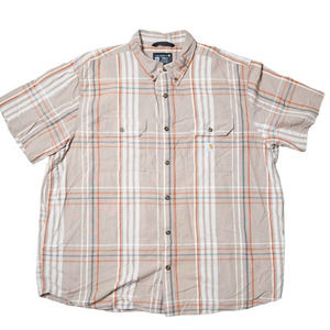 CARHARTT MEN'S LOOSE FIT PLAID PRINT 2XL SHORT SLEEVE BUTTON DOWN WORK SHIRT